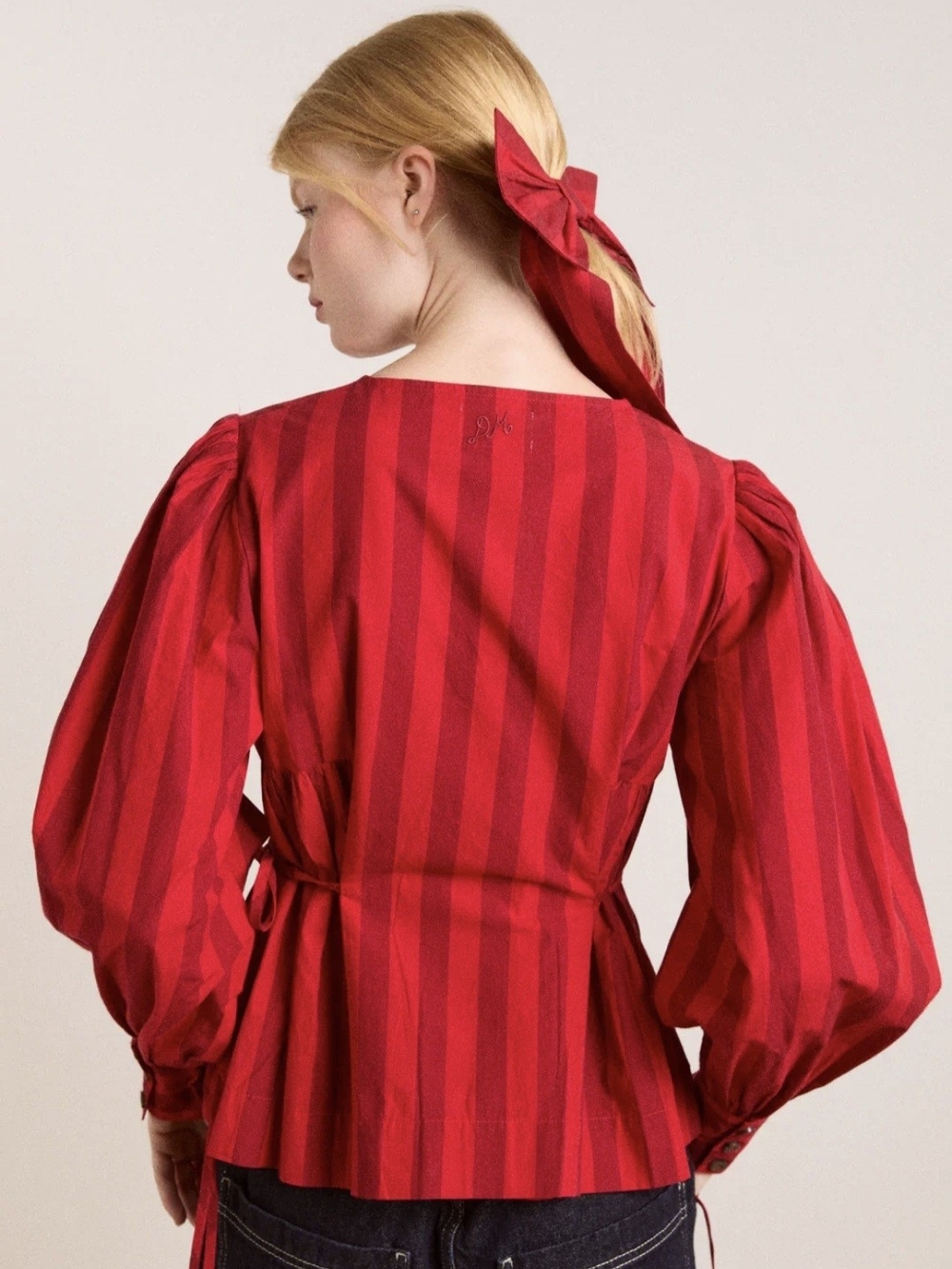 Damson Madder Charlize Stripe Blouse in Red Burgundy Stripe - Picture 2 of 5